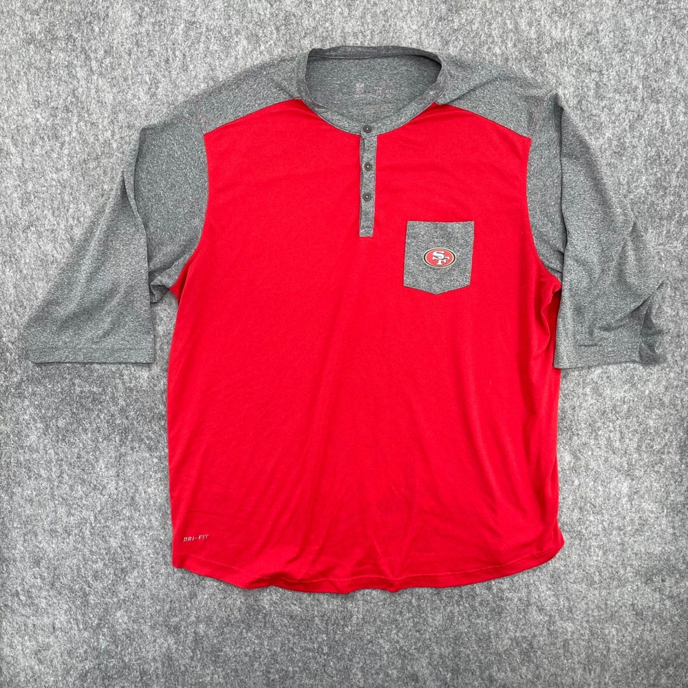 San Francisco 49ers Shirt Mens 2XL Dri-FIT Henley 3/4 Sleeve Red Nike NFL